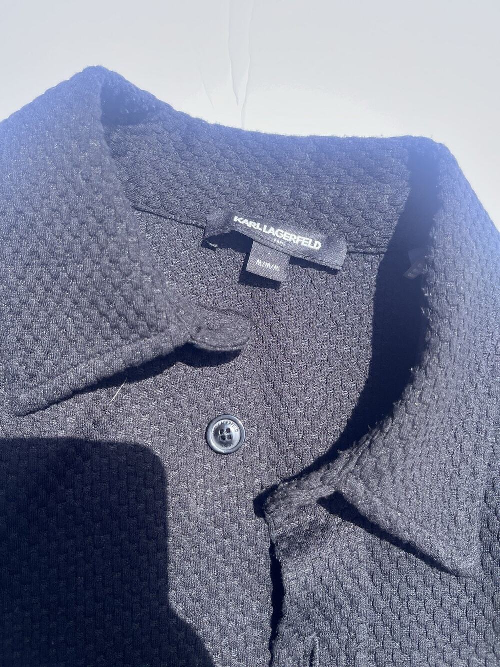 Karl Lagerfeld Paris Long Sleeve Button Stretch Shirt Med. Black